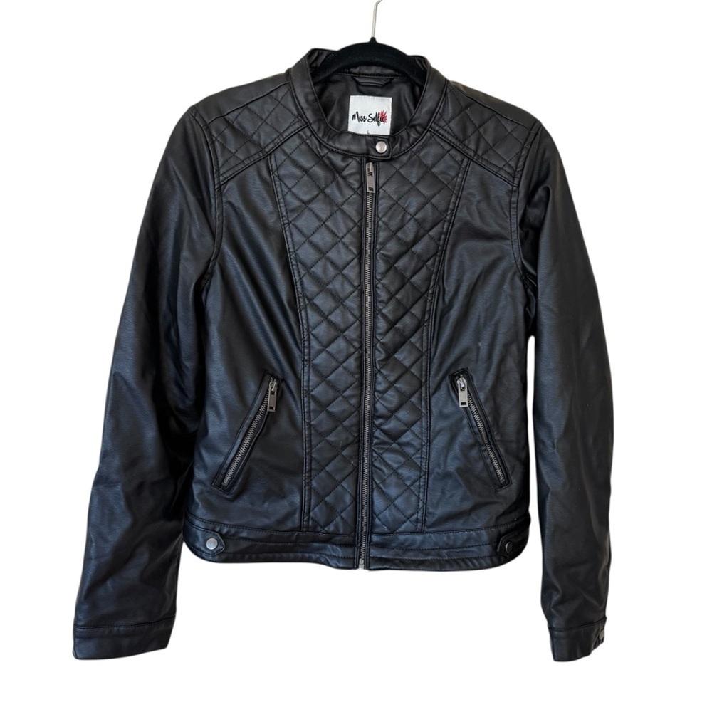 Miss Selfie Black Faux Leather Moto Jacket Size Large | Quilted  | Biker Style